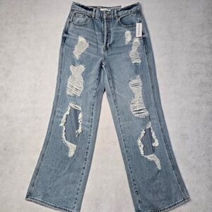 PacSun Baggy Jeans Kia Wash Distressed Ripped High Waisted Blue Denim 29